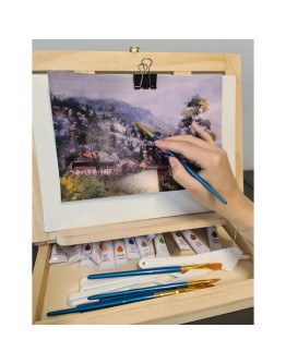 Комплект за рисуване с художествени материали и статив куфар 45 части